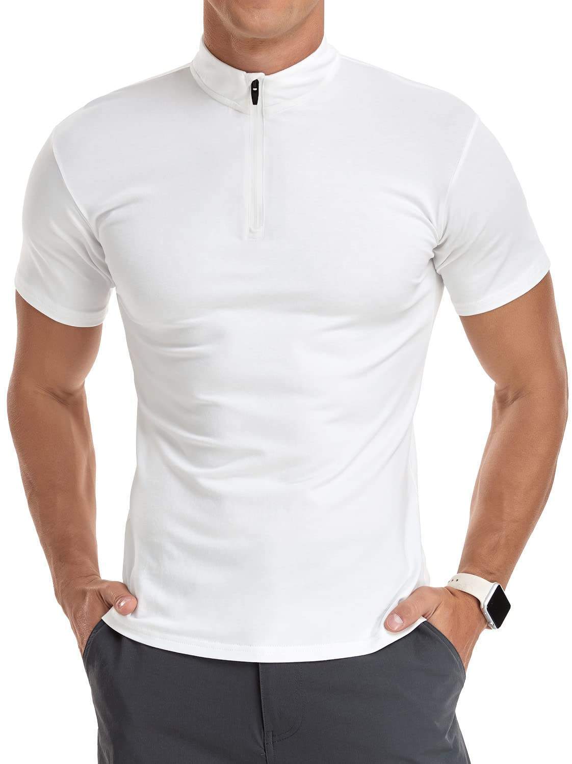 OEM ODM Men’s White Zip Neck Polo Shirt