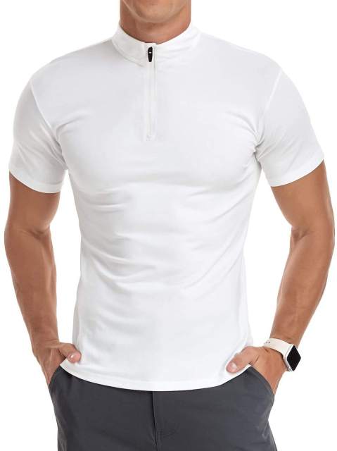 OEM ODM Men’s White Zip Neck Polo Shirt