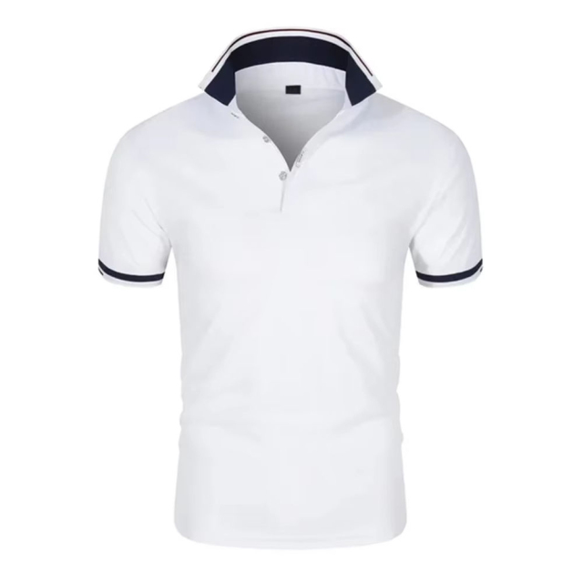 Made-to-order Classic White Polo Shirt with Navy Trim