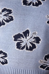 Personalized Hibiscus Knit V-Neck Vest - Sky Blue