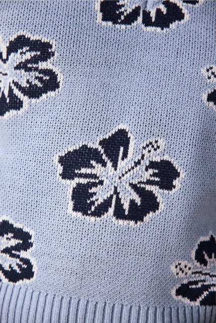 Personalized Hibiscus Knit V-Neck Vest - Sky Blue