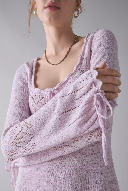 Wholesale Lace-Up Knit Dress – Soft Lilac