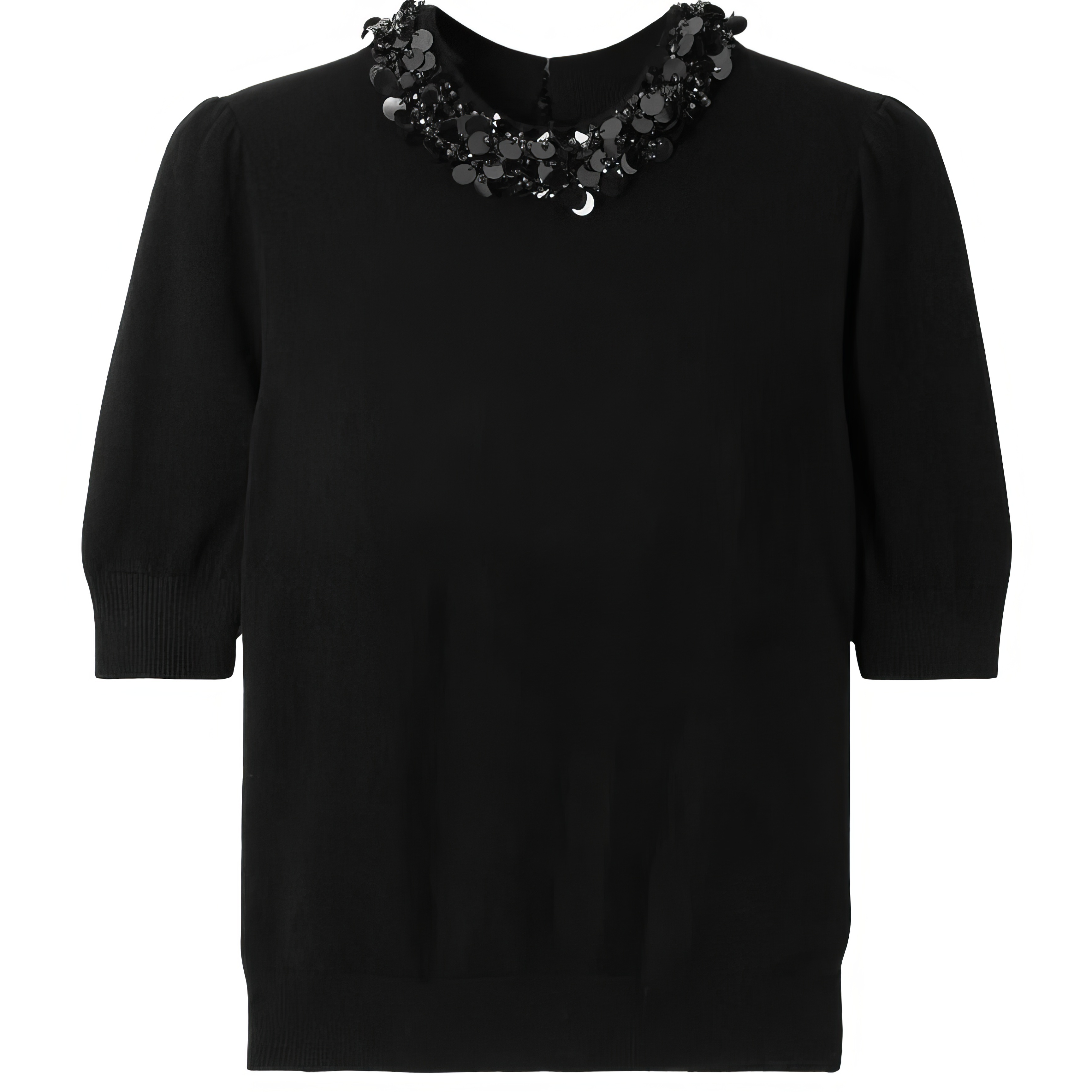 Personalized Women’s Black Embellished Collar Knit Top with Short Sleeves