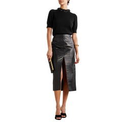 Personalized Women’s Black Embellished Collar Knit Top with Short Sleeves