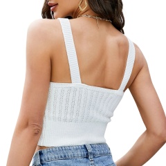Factory Direct Women’s White Knitted V-Neck Crop Tank Top
