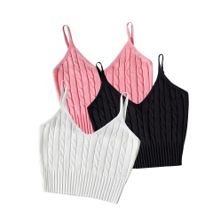 Factory Direct Women’s White Knitted V-Neck Crop Tank Top