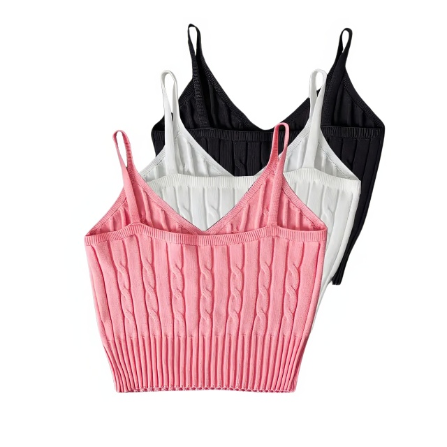 Factory Direct Women’s White Knitted V-Neck Crop Tank Top