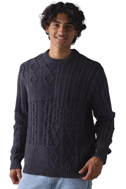 Made-to-order Men’s Textured Cable Knit Crewneck Sweater – Charcoal Black