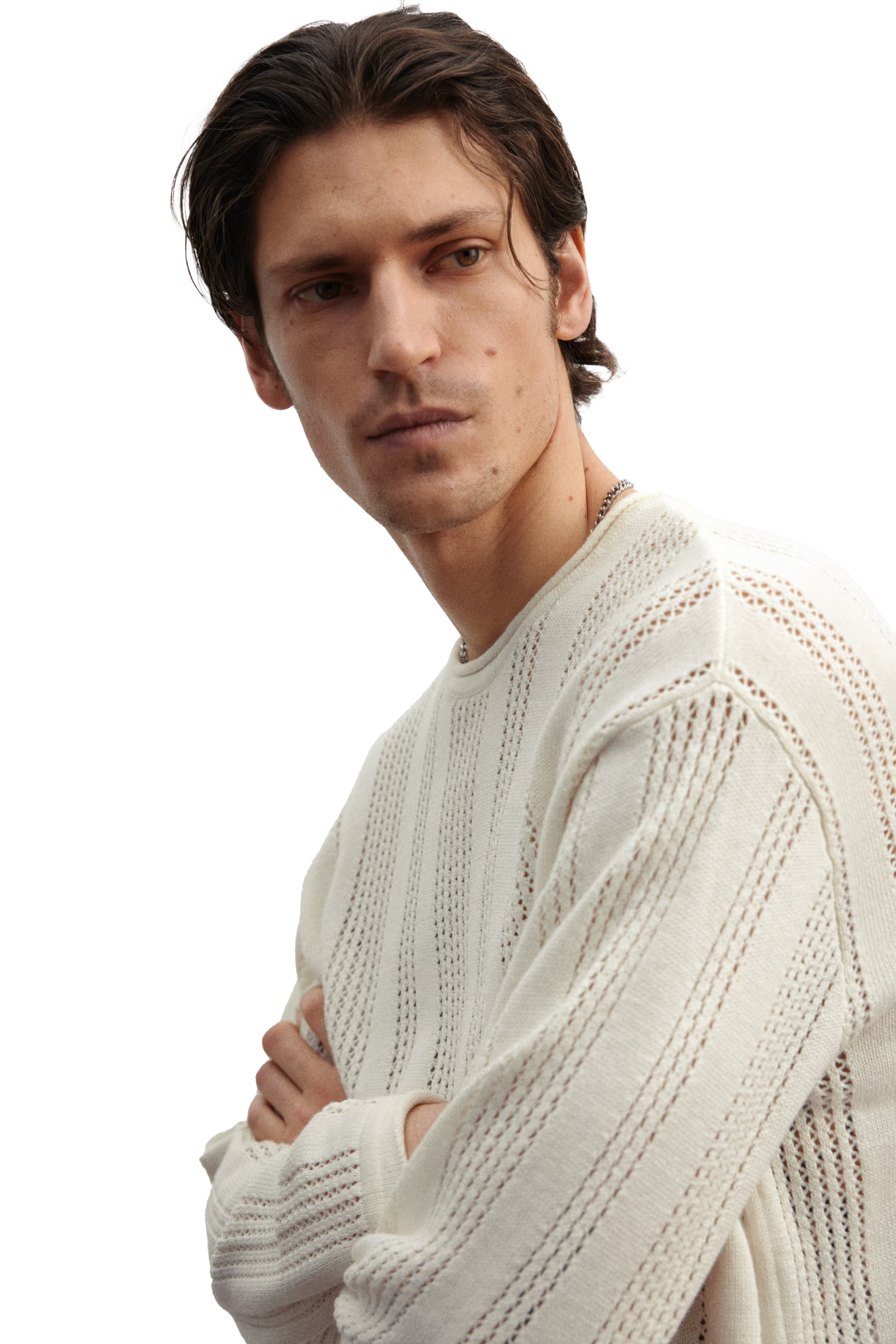 Personalized Men’s Textured Knit Crewneck Sweater – Off-White