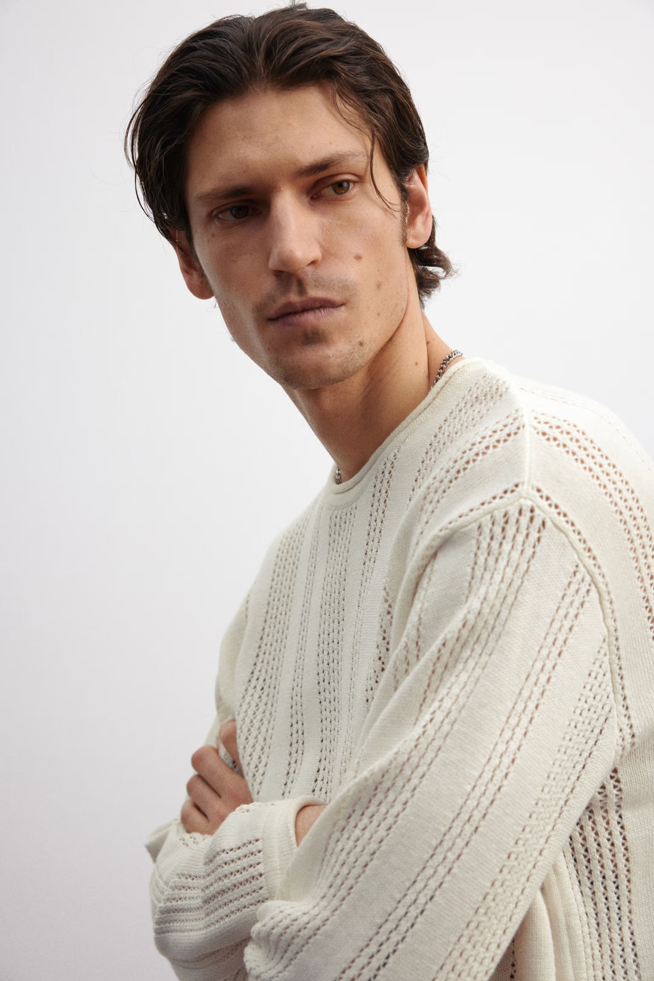 Personalized Men’s Textured Knit Crewneck Sweater – Off-White