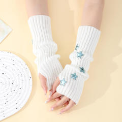 Wholesale Star Embellished White Fingerless Gloves