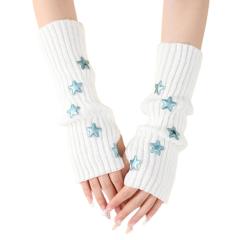 Wholesale Star Embellished White Fingerless Gloves