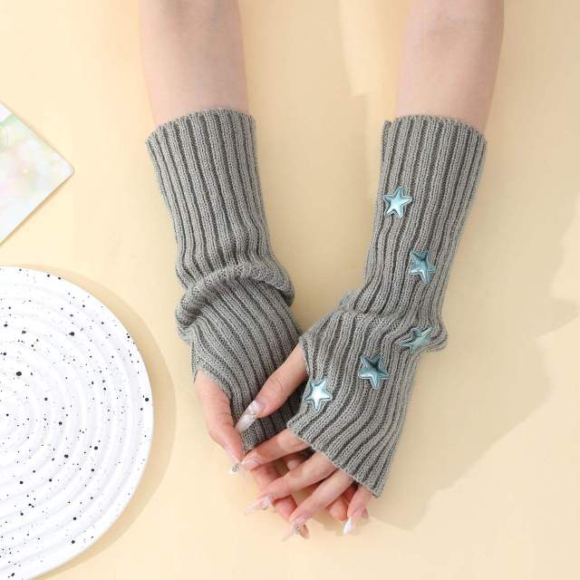 Wholesale Star Embellished White Fingerless Gloves