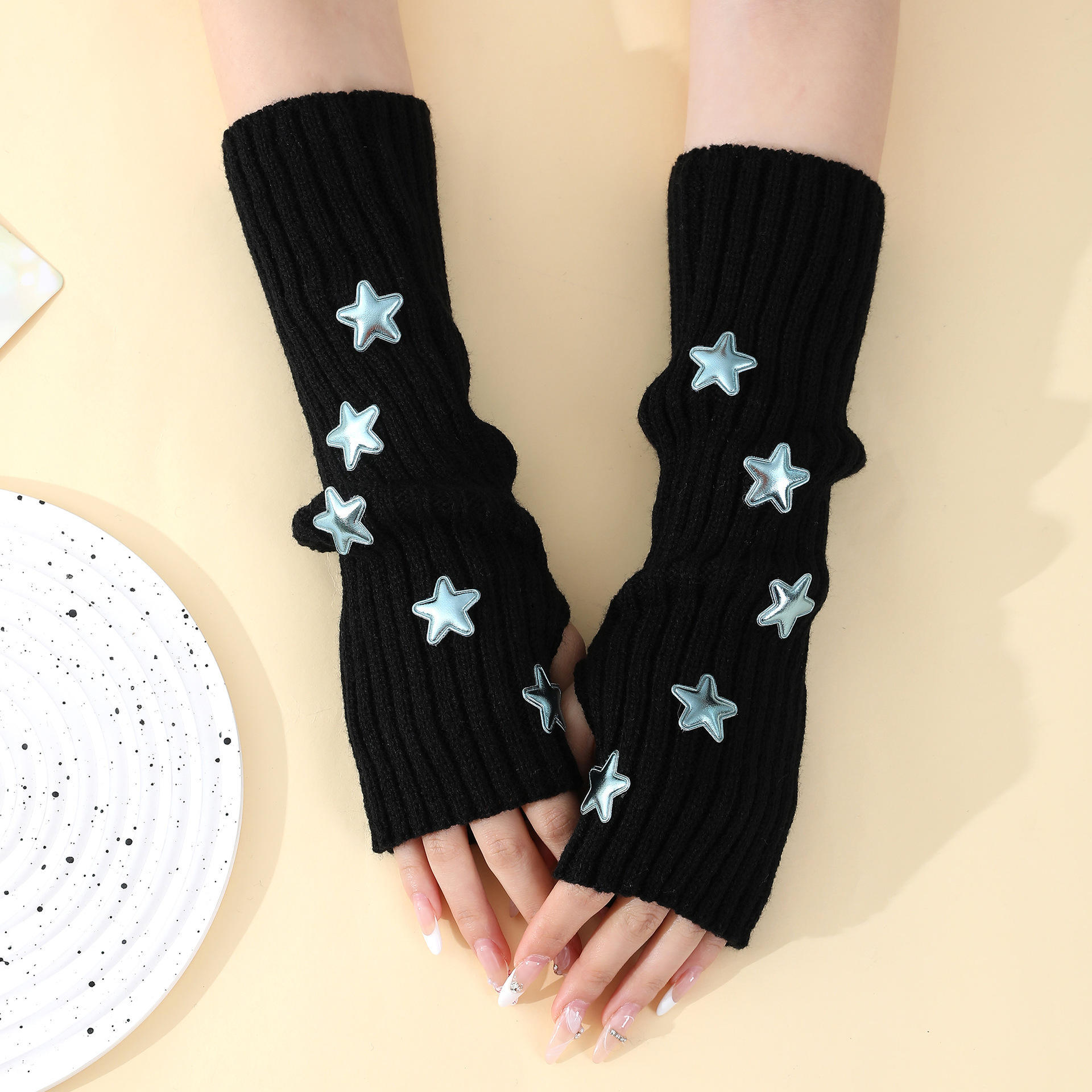 Wholesale Star Embellished White Fingerless Gloves