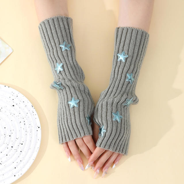 Wholesale Star Embellished White Fingerless Gloves