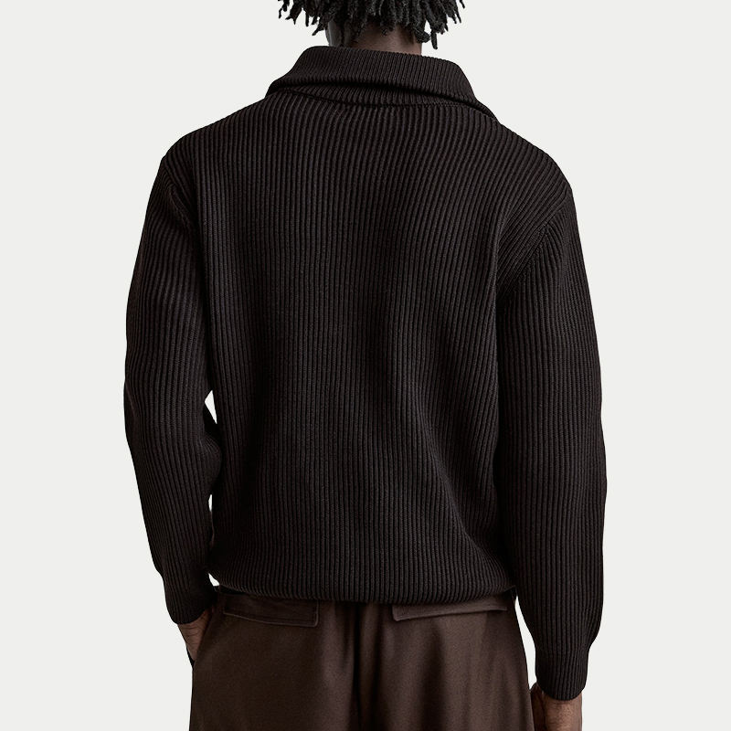 OEM ODM Ribbed Zip-Up Sweater with Stand Collar