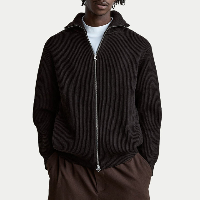 OEM ODM Ribbed Zip-Up Sweater with Stand Collar