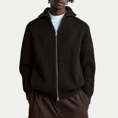 OEM ODM Ribbed Zip-Up Sweater with Stand Collar