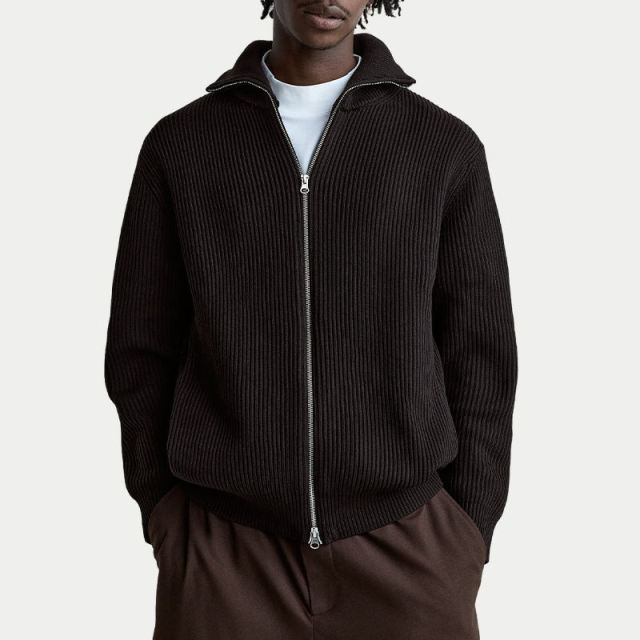 OEM ODM Ribbed Zip-Up Sweater with Stand Collar