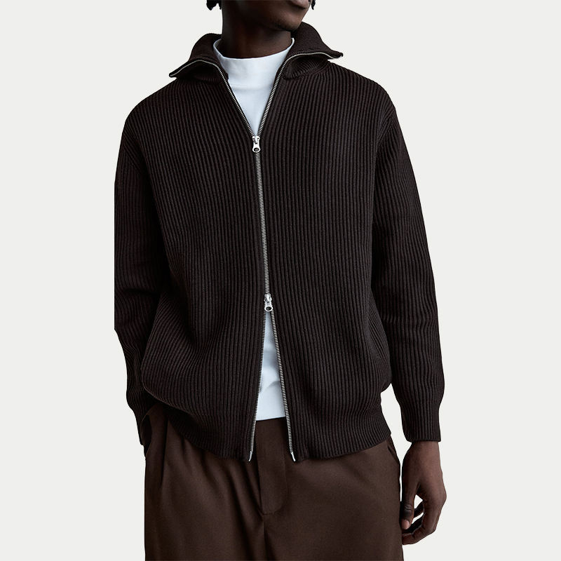 OEM ODM Ribbed Zip-Up Sweater with Stand Collar