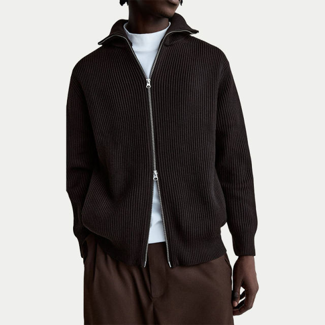OEM ODM Ribbed Zip-Up Sweater with Stand Collar