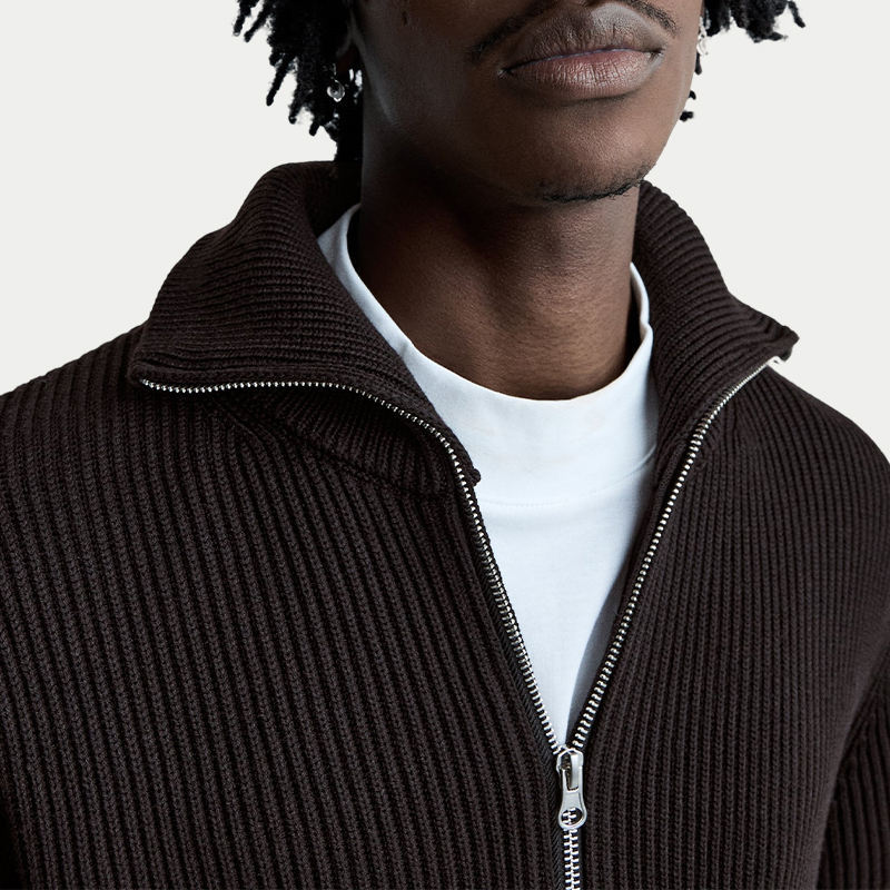 OEM ODM Ribbed Zip-Up Sweater with Stand Collar