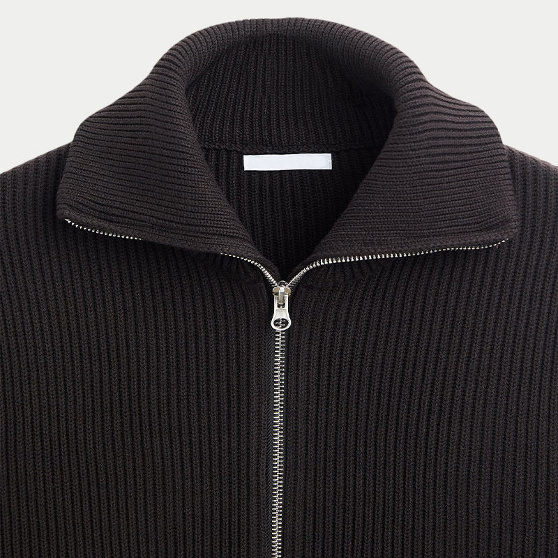 OEM ODM Ribbed Zip-Up Sweater with Stand Collar
