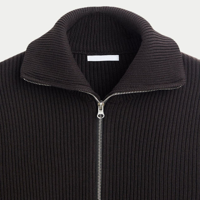 OEM ODM Ribbed Zip-Up Sweater with Stand Collar