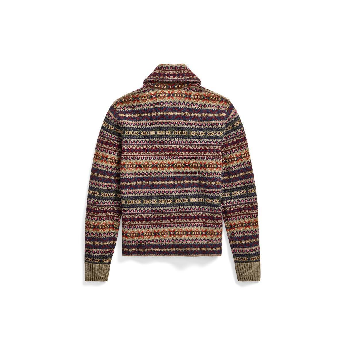 Custom Design Geometric Pattern Button-Up Cardigan with Shawl Collar