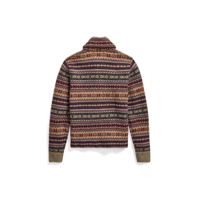 Custom Design Geometric Pattern Button-Up Cardigan with Shawl Collar
