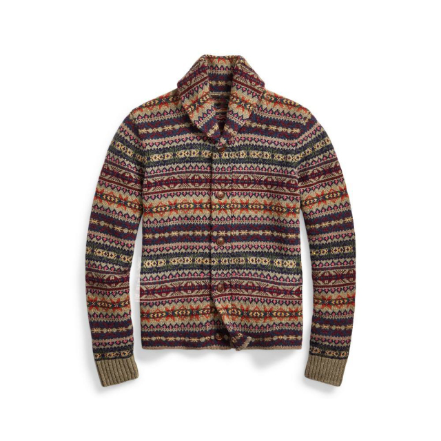 Custom Design Geometric Pattern Button-Up Cardigan with Shawl Collar