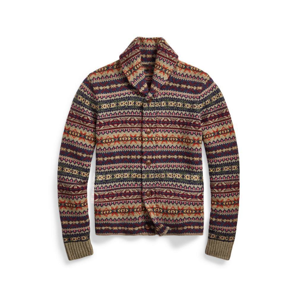 Custom Design Geometric Pattern Button-Up Cardigan with Shawl Collar