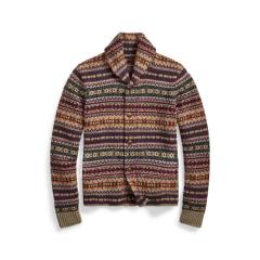 Custom Design Geometric Pattern Button-Up Cardigan with Shawl Collar