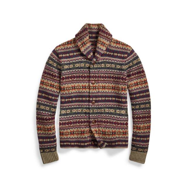 Custom Design Geometric Pattern Button-Up Cardigan with Shawl Collar