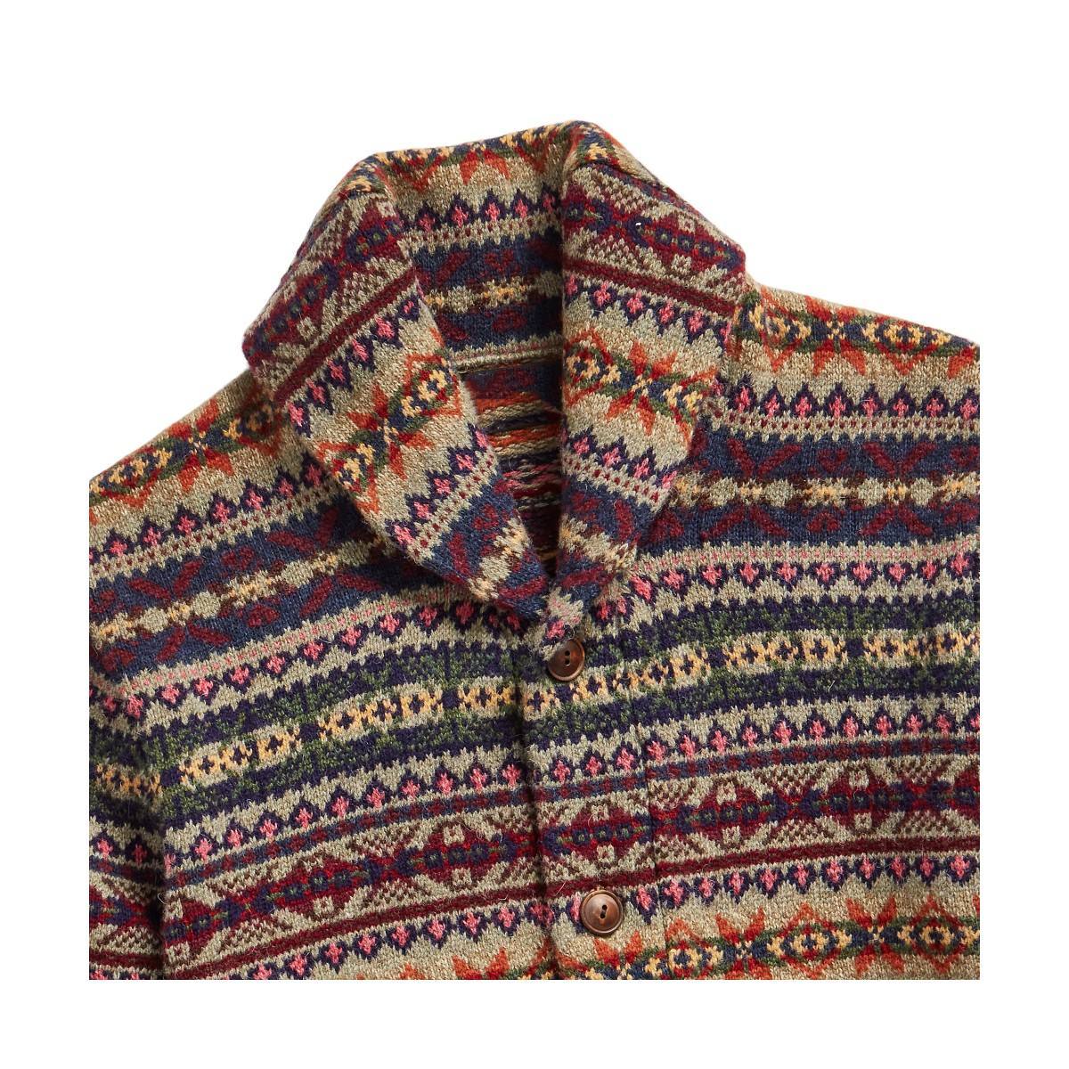 Custom Design Geometric Pattern Button-Up Cardigan with Shawl Collar