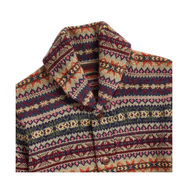 Custom Design Geometric Pattern Button-Up Cardigan with Shawl Collar