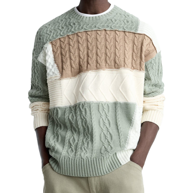 OEM Available Color-Blocked Cable Knit Sweater