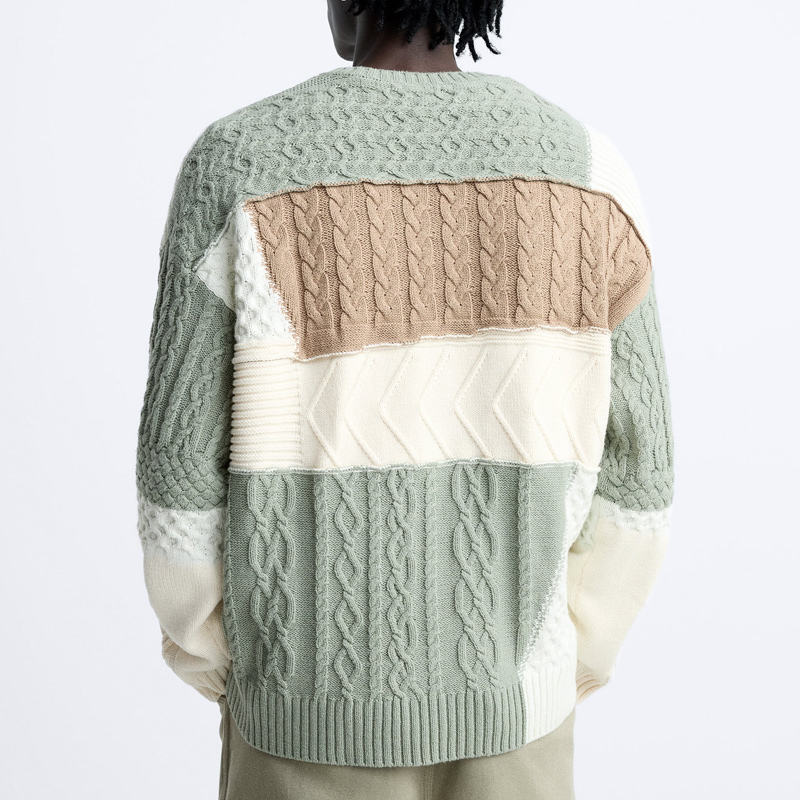 OEM Available Color-Blocked Cable Knit Sweater