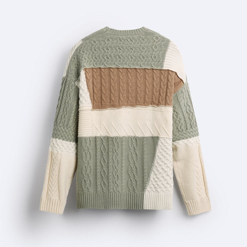 OEM Available Color-Blocked Cable Knit Sweater