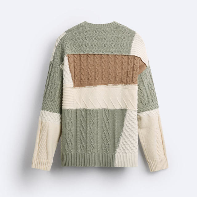 OEM Available Color-Blocked Cable Knit Sweater