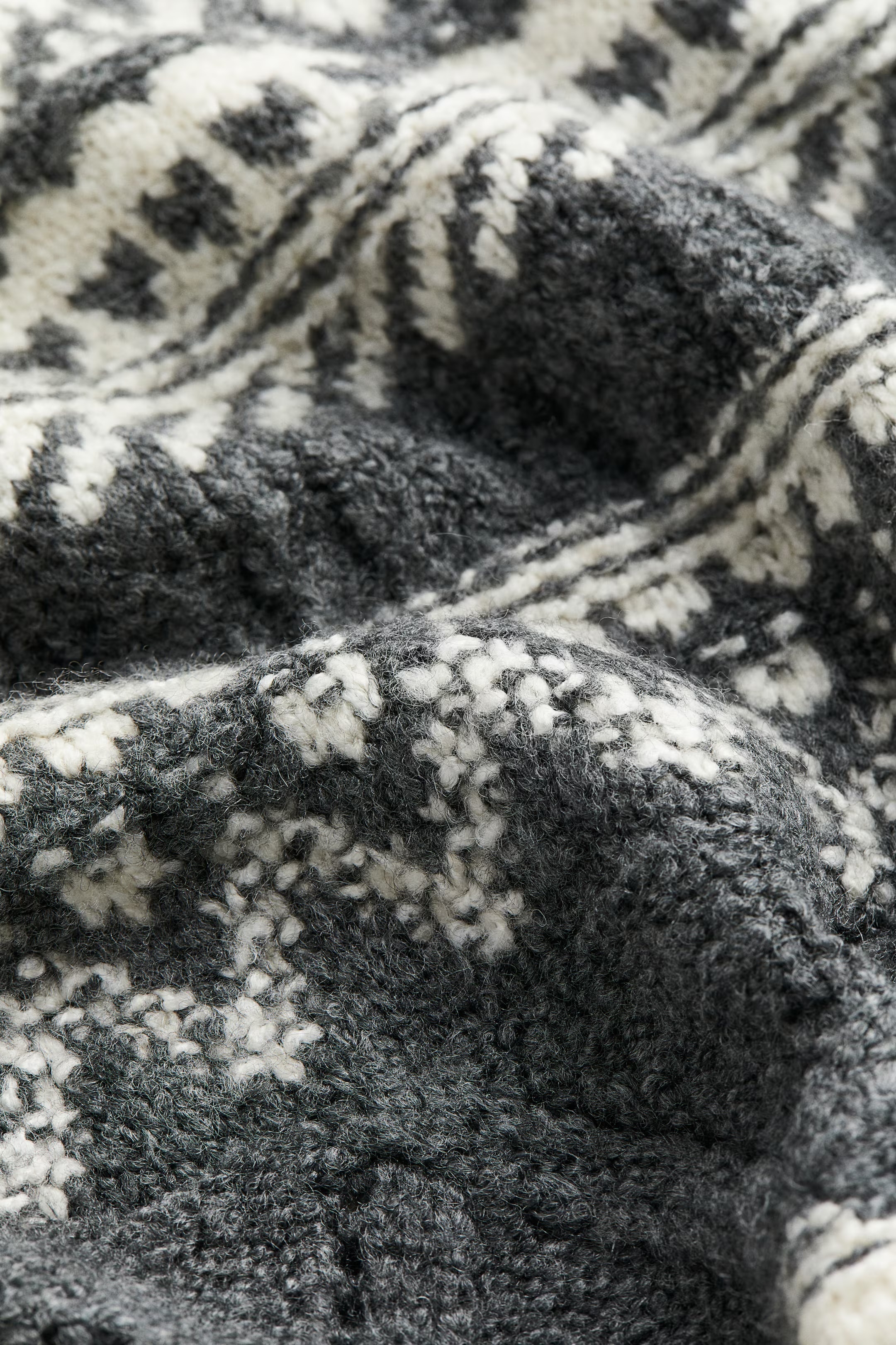 Customized Nordic Pattern Textured Knit Sweater – Charcoal & Ivory