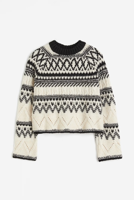 Customized Nordic Pattern Textured Knit Sweater – Charcoal & Ivory