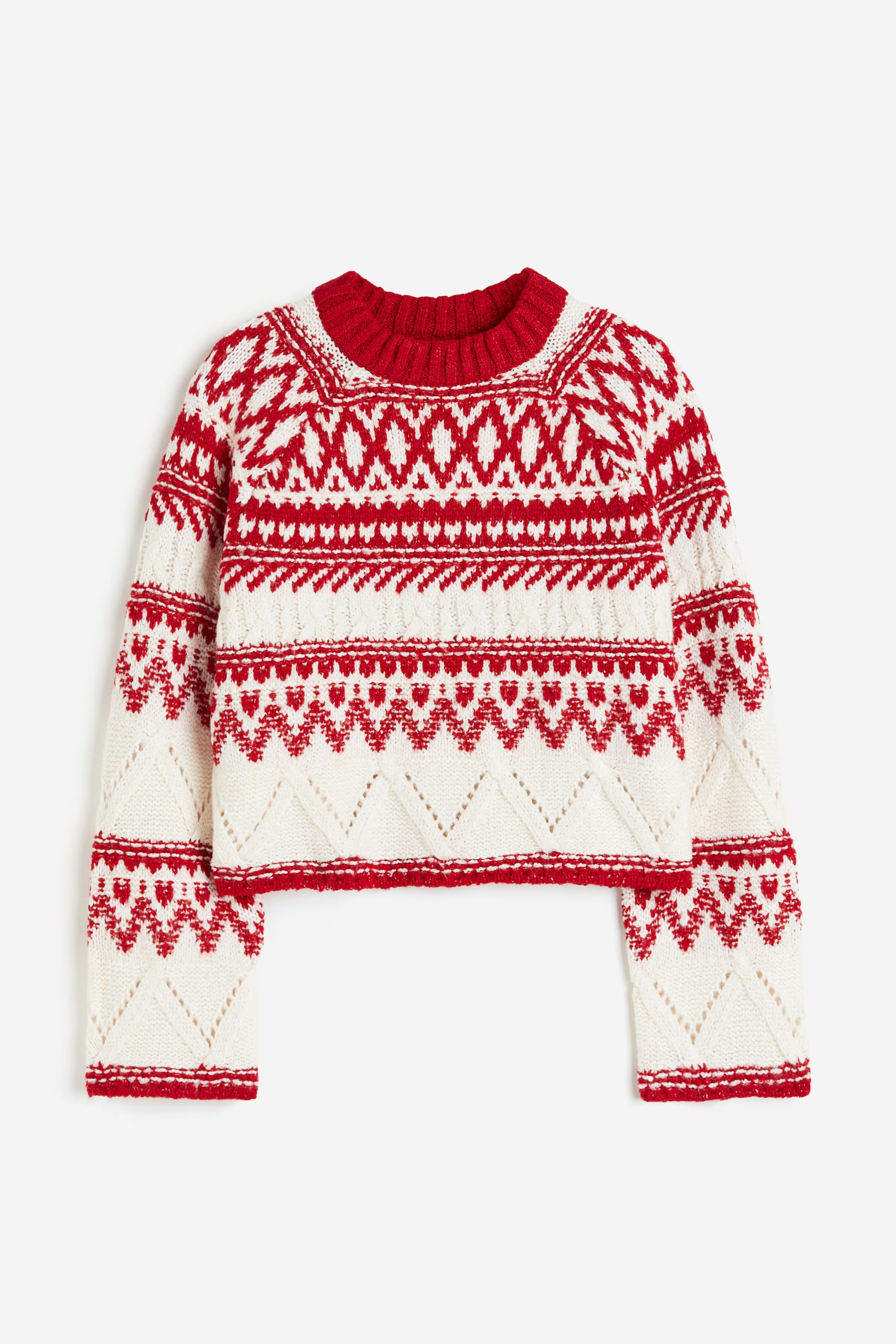 Customized Nordic Pattern Textured Knit Sweater – Charcoal & Ivory