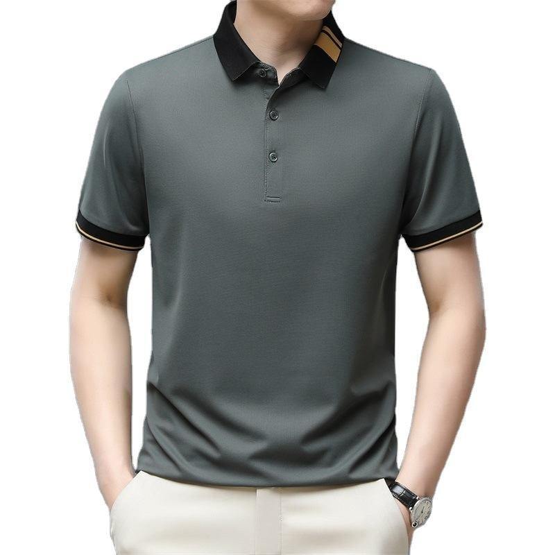 Factory Direct Men’s Modern Grey Polo Shirt with Contrast Black Collar