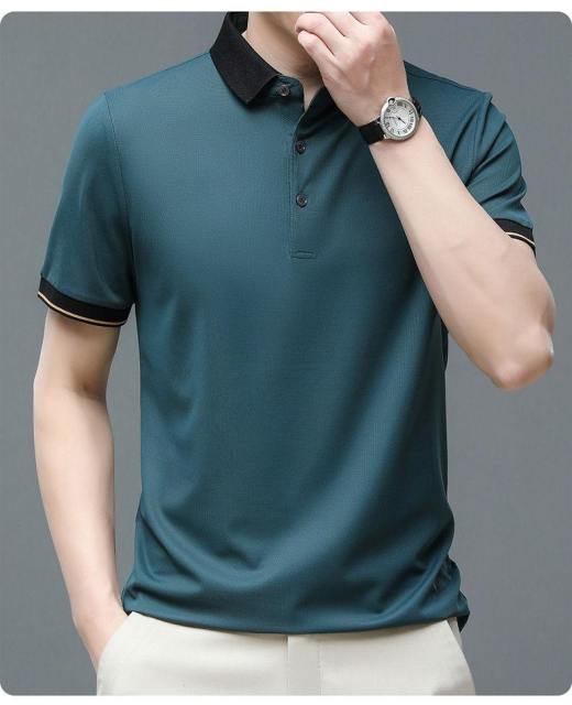 Factory Direct Men’s Modern Grey Polo Shirt with Contrast Black Collar