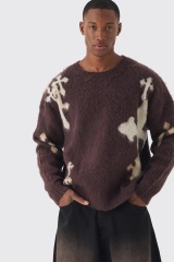 OEM ODM Men’s Cross Pattern Knit Sweater – Brown & Ivory