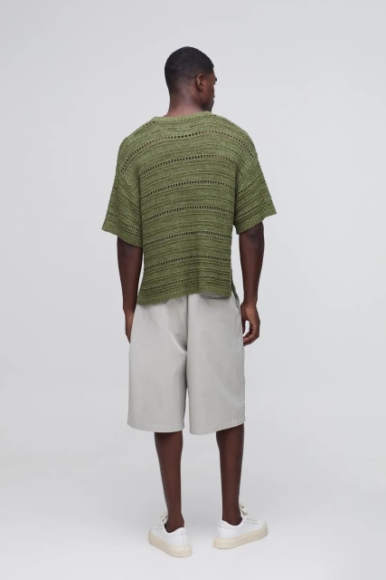 Factory Direct Men’s Open-Knit Short Sleeve Sweater – Olive Green