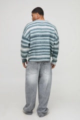 Men’s Fuzzy Striped Sweater – Blue & White Gradient
