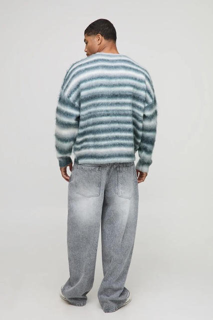 Men’s Fuzzy Striped Sweater – Blue & White Gradient