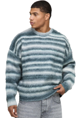 Men’s Fuzzy Striped Sweater – Blue & White Gradient
